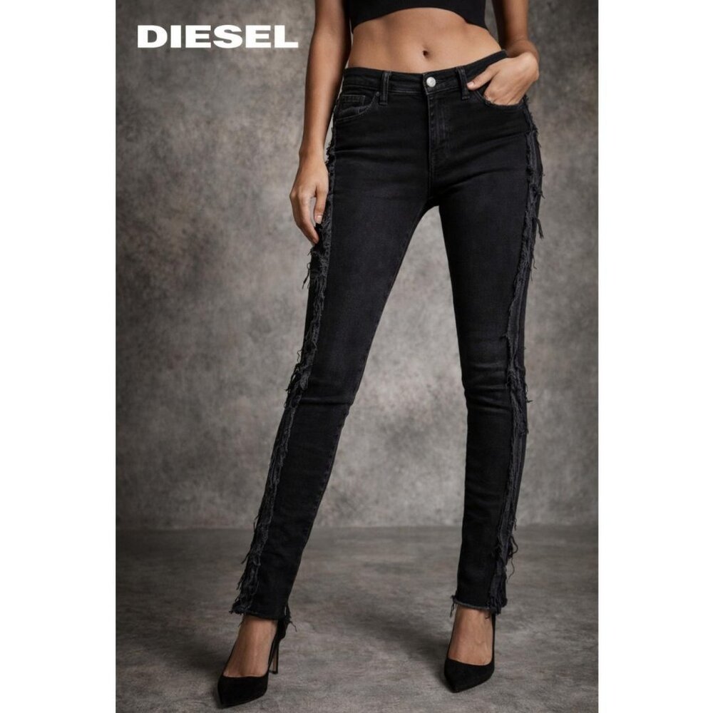 Diesel Slandy SP Super Slim Skinny Frayed Jeans Size 28 Black Women’s Denim